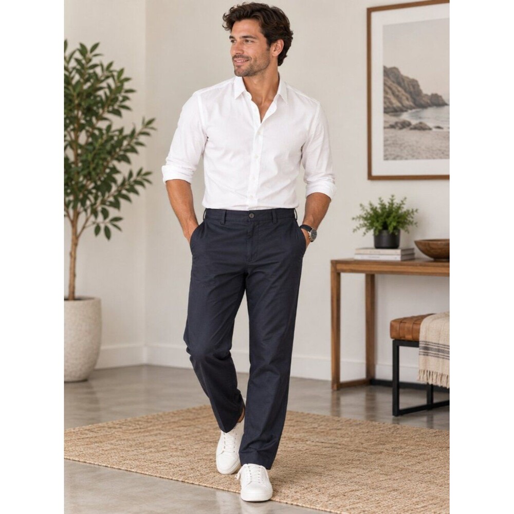 Santorelli Roma Loro Piana Super 110s Wool Navy Dress Pants 38